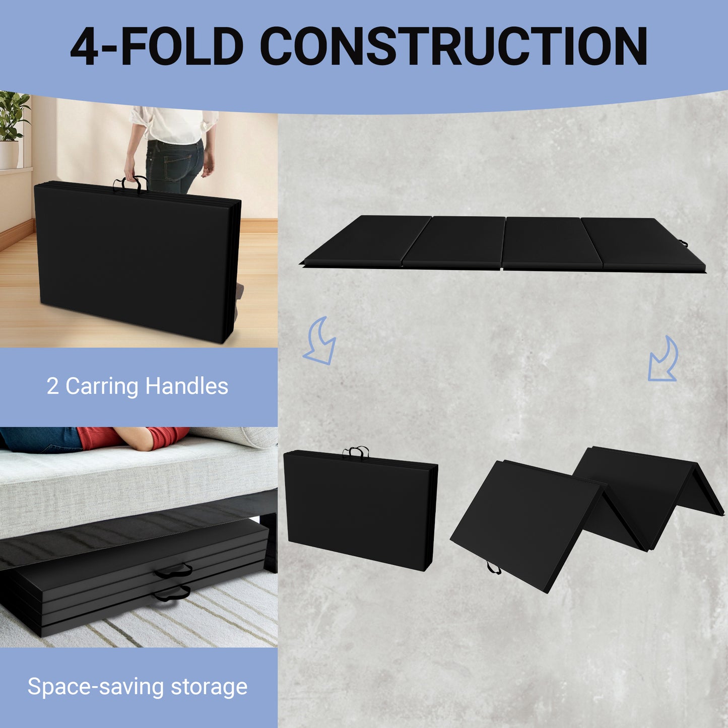 Only Supports Self Pickup Folding Gym Mat With Carrying Handle For Protective Flooring In Mixed Martial Arts, Gymnastics, And Home Gyms, 2 Inch Thick