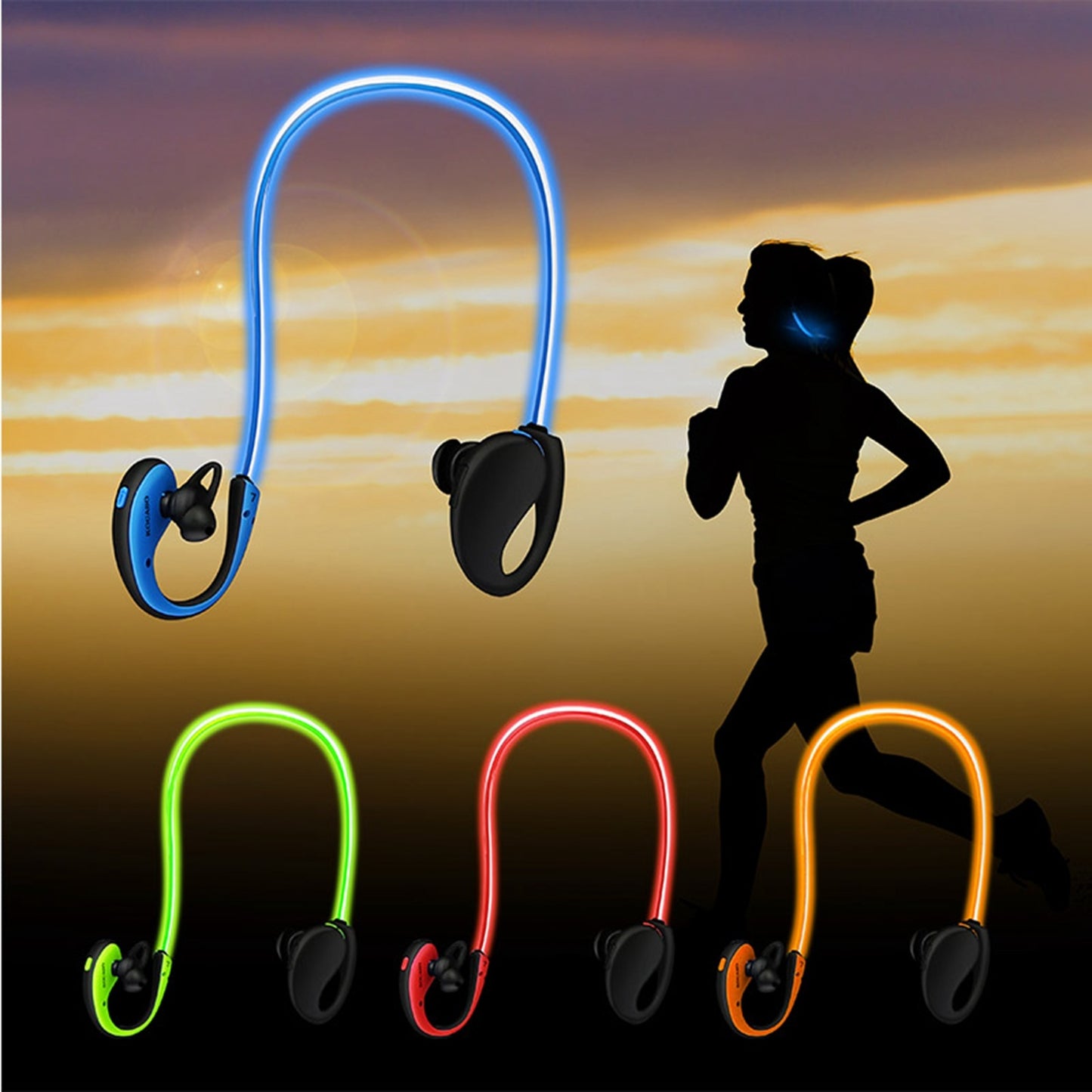 1Pc Wireless Sports Headsets Wireless V4.1 Neckband Earphones HD Stereo Sweat-proof Headphones Earbuds With LED Light Mic 8Hrs Work Running