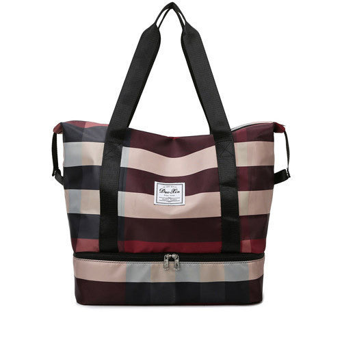 Women's Plaid Yoga Bag Dry Wet Separation Large Capacity Travel Bag Independent Shoe Warehouse Oxford Cloth Gym Bag Sports Bag
