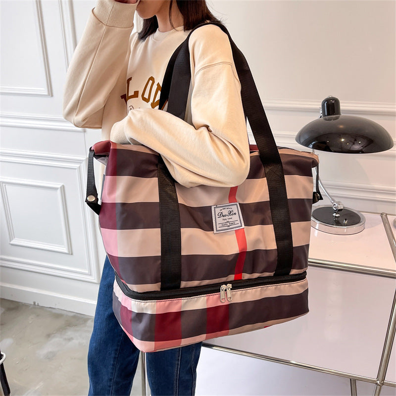 Women's Plaid Yoga Bag Dry Wet Separation Large Capacity Travel Bag Independent Shoe Warehouse Oxford Cloth Gym Bag Sports Bag