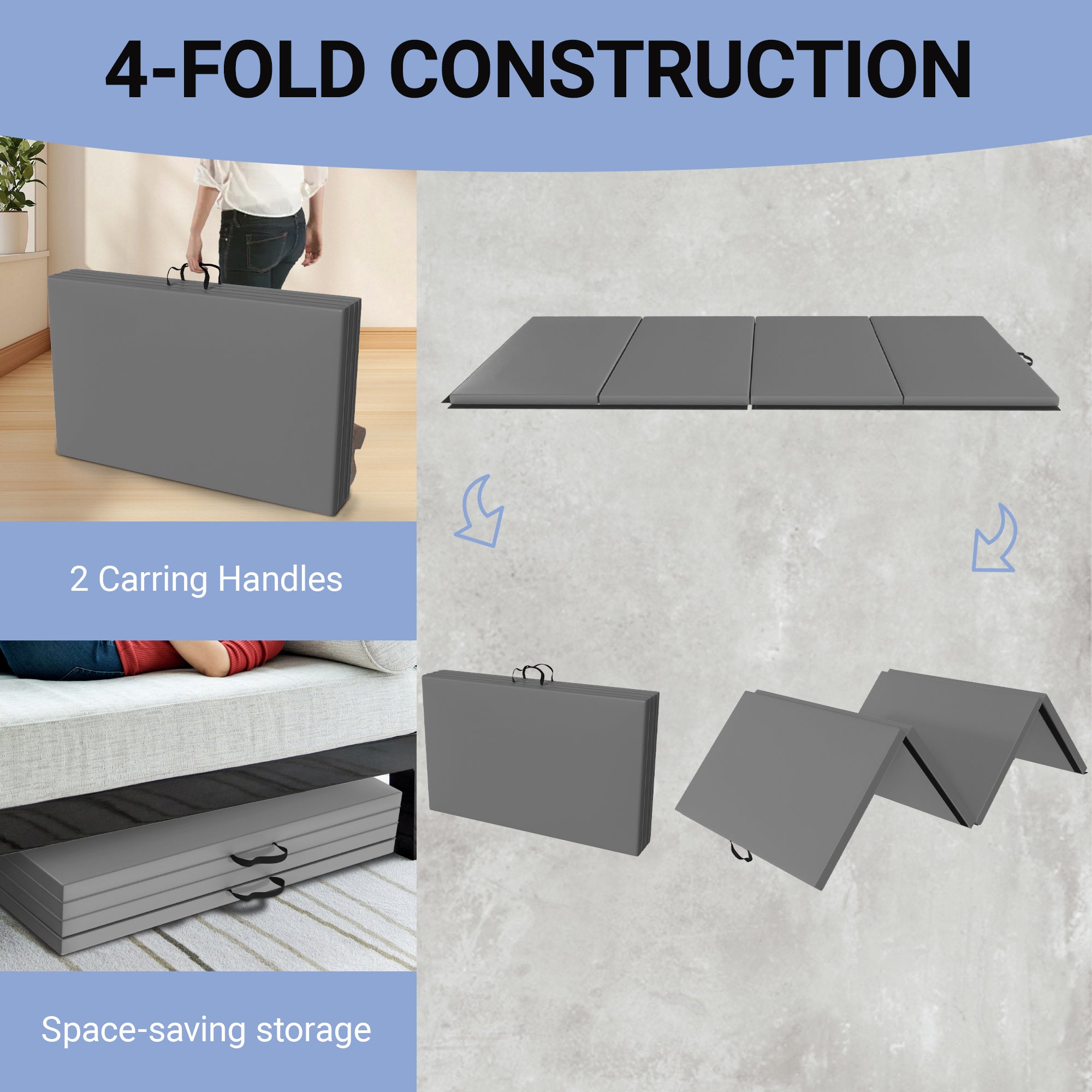 Only Supports Self Pickup  Folding Gym Mat With Carrying Handle For Protective Flooring In Mixed Martial Arts, Gymnastics, And Home Gyms, 2 Inch Thick