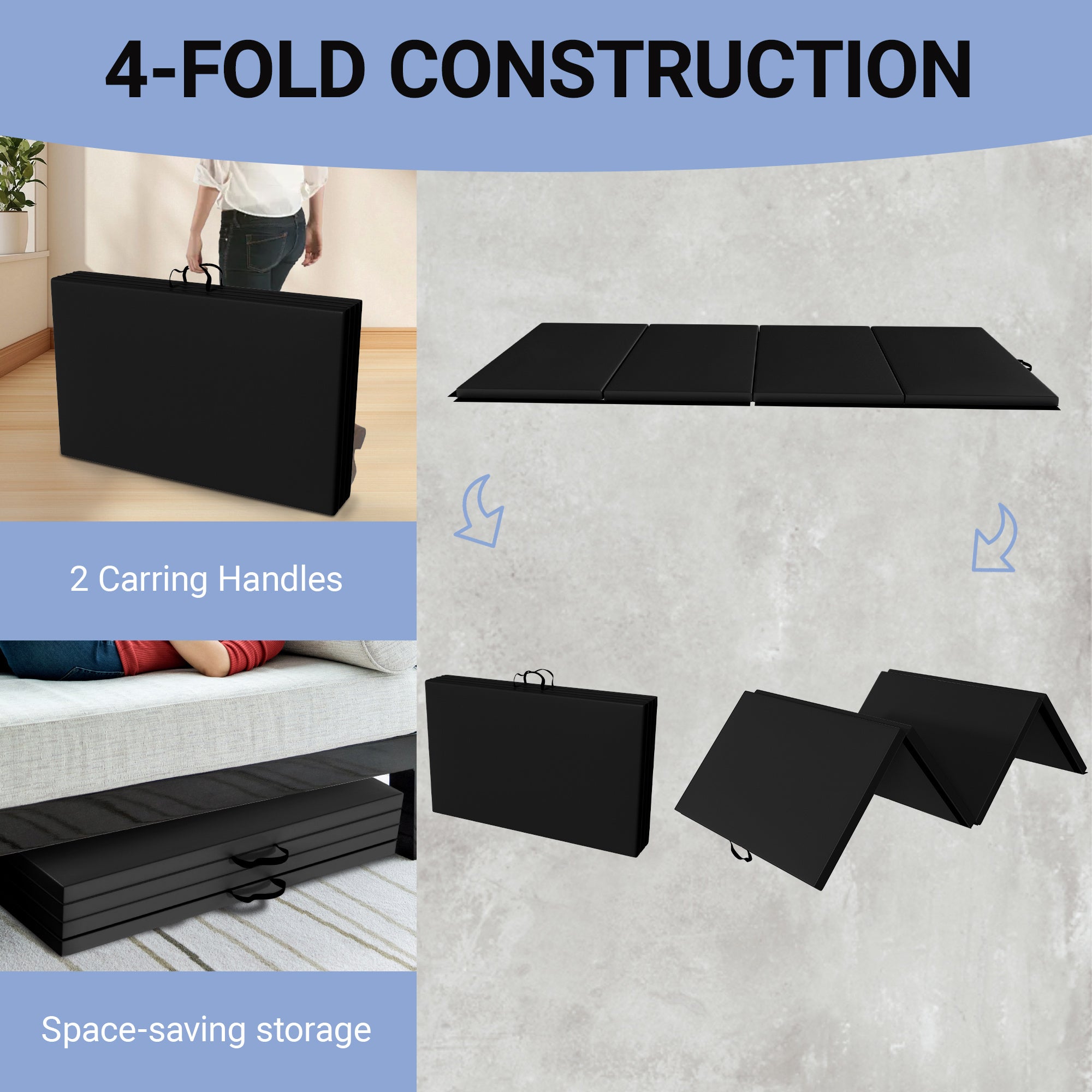 Only Supports Self Pickup  Folding Gym Mat With Carrying Handle For Protective Flooring In Mixed Martial Arts, Gymnastics, And Home Gyms, 2 Inch Thick