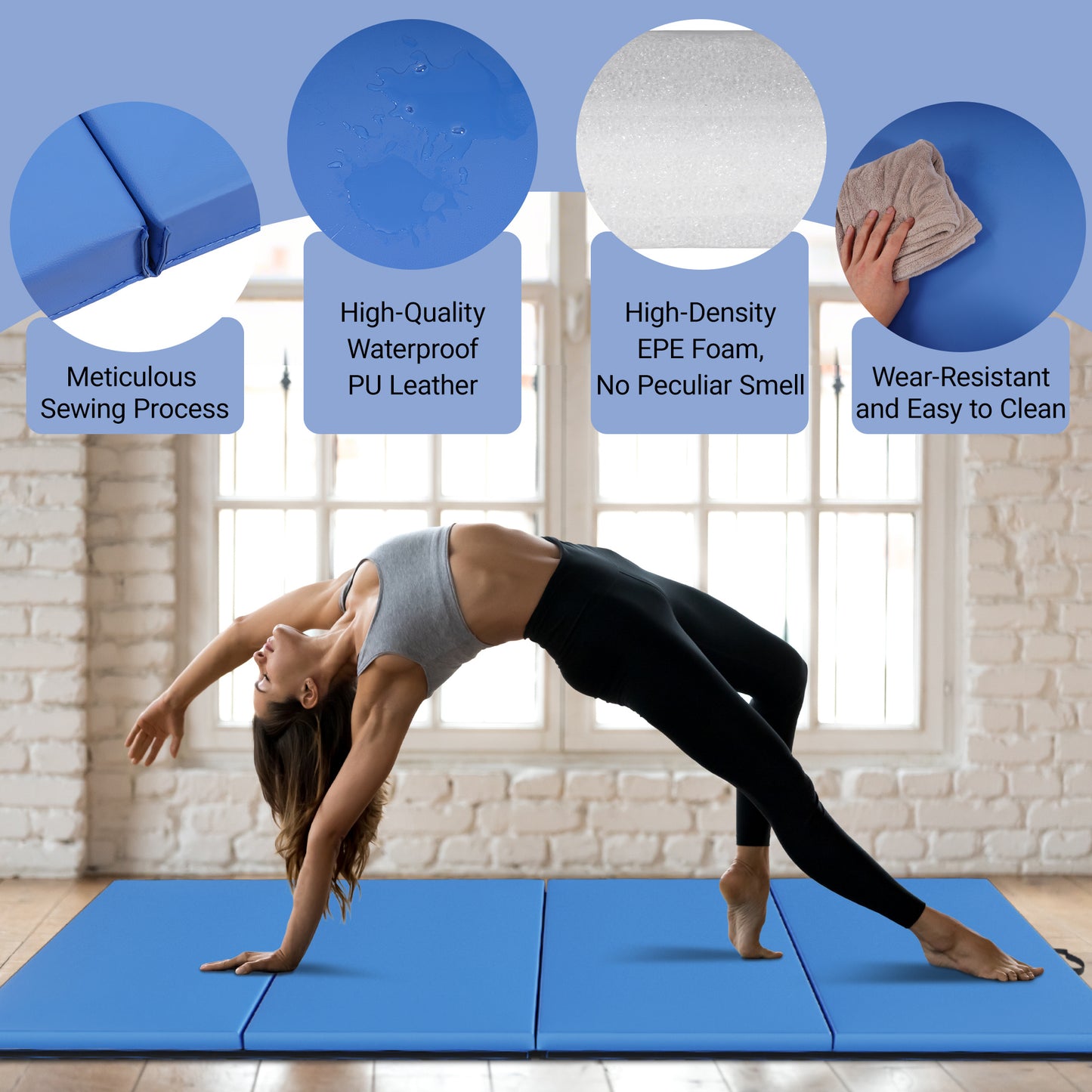 Only Supports Self Pickup  Folding Gym Mat With Carrying Handle For Protective Flooring In Mixed Martial Arts, Gymnastics, And Home Gyms, 2 Inch Thick